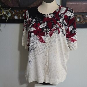 CJ Banks Red Boxy Short Sleeve Button Down Shirt